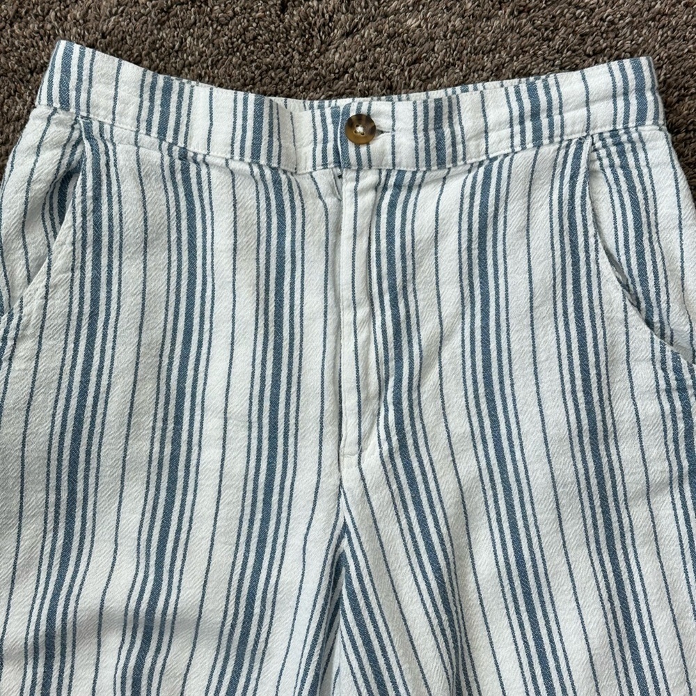 Hollister Blue Striped Wide-Leg High Rise Linen Blend Pants M - Picture 3 of 5